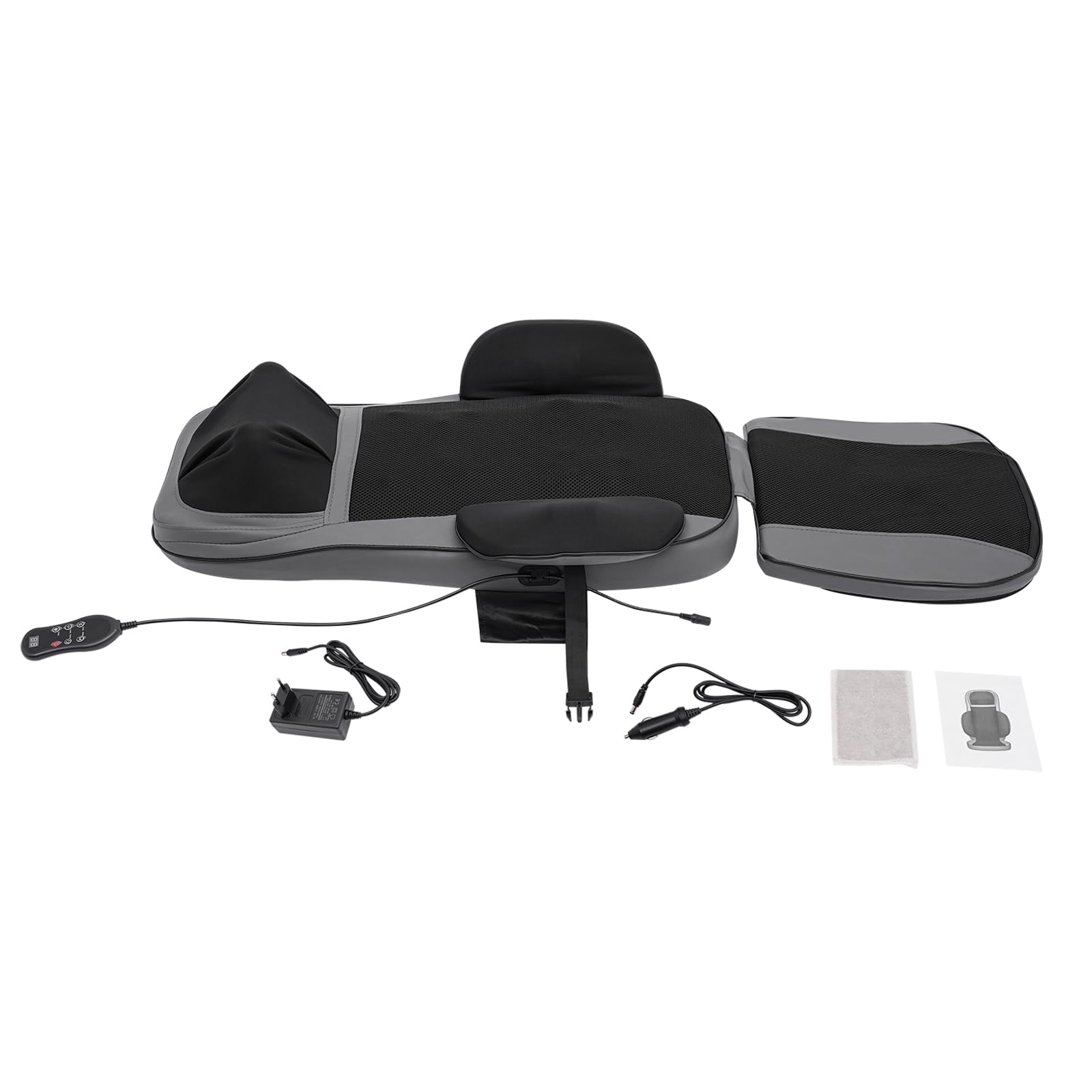 Masajeador de espalda con calor, espalda y cuello, cojín de asiento de masaje con 4 motores de vibración y 3 modos, alfombrilla de masaje para el hogar, oficina (gris)