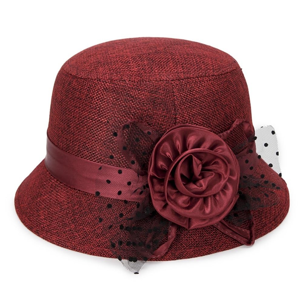 Chapeau cloche vintage en coton et lin rouge pour femme style melon d'église 1920