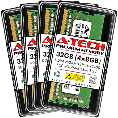 Image of A-Tech 32GB Kit (4x8GB) DDR4 2933MHz PC4-23400 ECC SODIMM 1Rx8 Single Rank 1.2V 260-Pin RAM Memory Upgrade Modules for Microserver, Workstation, and Networking Platforms