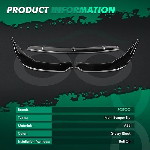 Vista 107 de SCITOO Alerón de labio delantero para Hyundai Elantra 2017-2018 para parachoques delantero negro brillante