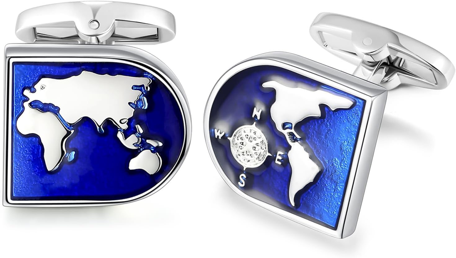 HONEY BEAR Blue World Map Cufflinks for Men Wedding and Business