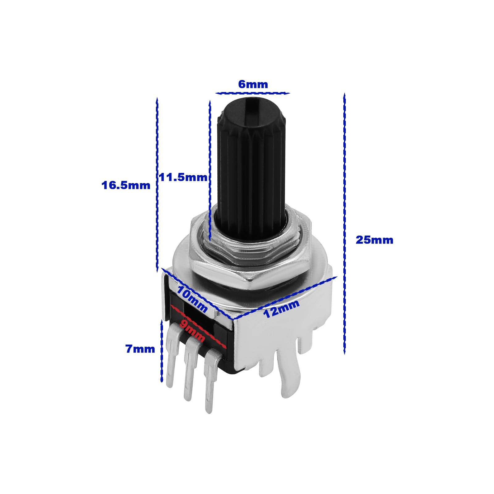 The Lord of the Tools 10PCS Logarithmic 9mm Potentiometer 100K Ohm 6mm Knurled Shaft 25mm Shaft Length for PCB or Panel Mount Applications Use with Communications Equipment Consumer Goods - Image 4