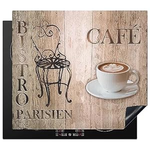 KitchenYeah© Herdabdeckplatte Einteilig Abdeckplatten Cerankochfeld Abdeckung Ceranfeld Herdplattenabdeckung Induktionsmatte Bistro Parisien - Café - Kaffee - Weinlese - 60x52 cm