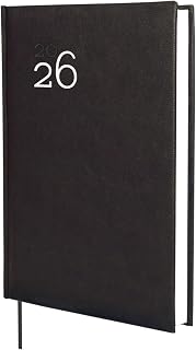 Finocam - Kalender 2026, 1 Tag pro Seite, Januar - Dezember (12 Monate), Jahresplaner 2026, gebunden, Hardcover, gepolstert, Milano, Schwarz, Katalanisch