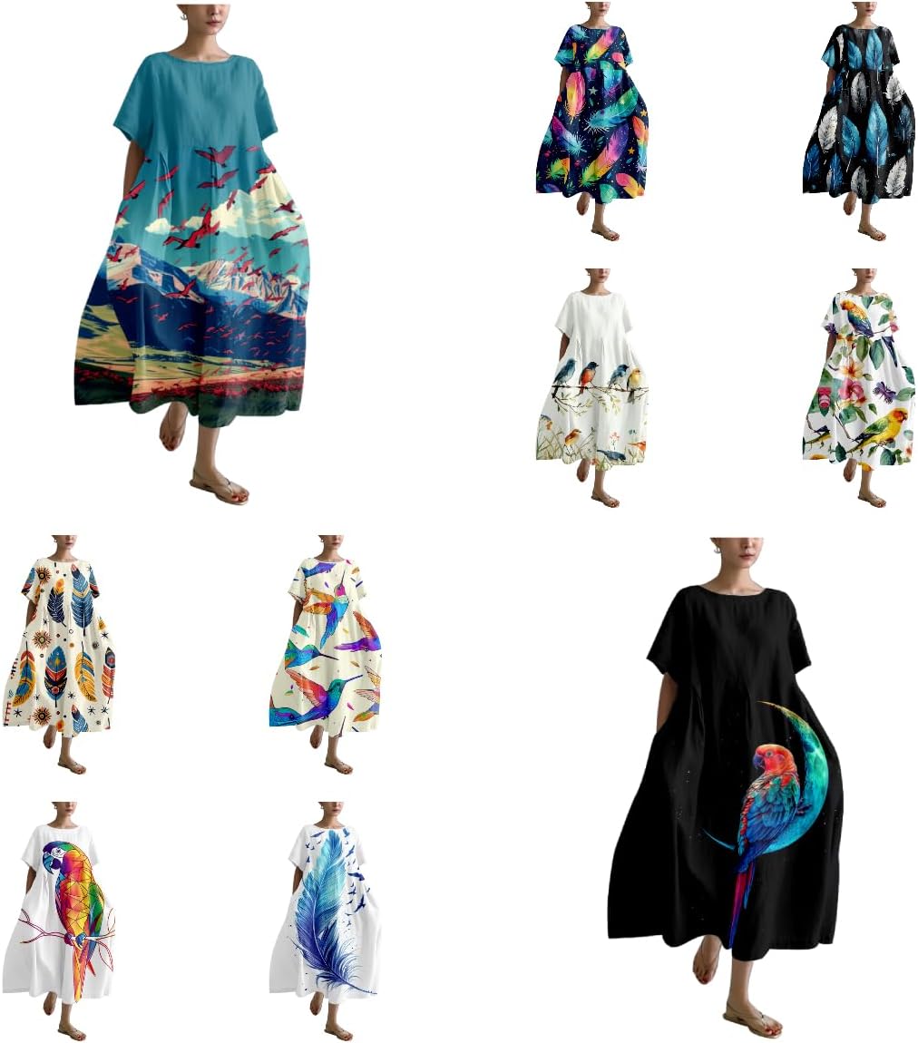 Womens Baggy Print Maxi Dress Summer Beach Vacation Casual Plus Size Long T Shirt Dresses - Image 3
