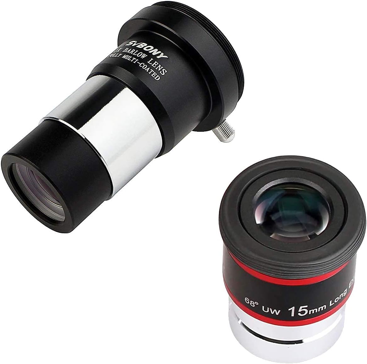 SVBONY 2X Barlow Lens 1.25 inch Double Bundle with 15mm Telescope Eyepiece 1.25 inches Eyepiece 68 Degree Ultra Wide Angle Telescope Accessory