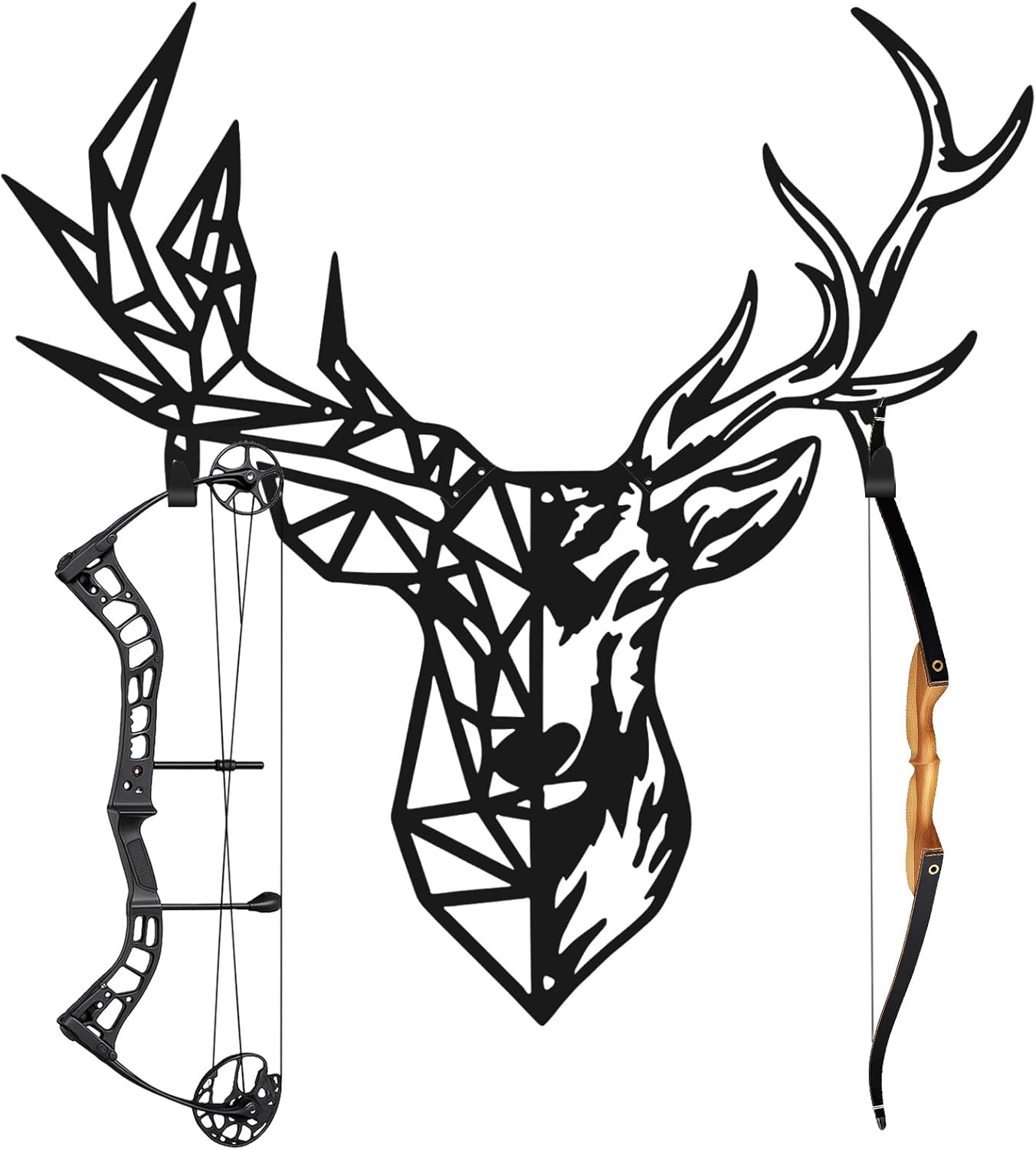 Deer Skull Bow Rack Wall Mount Iron Archery Bow Holder Stand Decorative Rustic Wall Display Hanger for Hunting Home Decor Hunter(Silhouette Style)