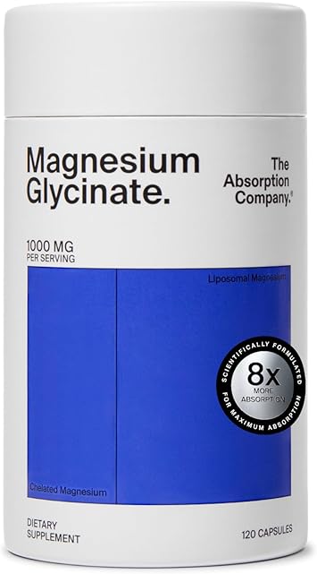 Magnesium Glycinate 1000mg - Liposomal Magnesium Bisglycinate for Max Absorption - Extra Strength to Support Body and Mind, Non-Laxative, Vegan, Gluten-Free - 120 Capsules