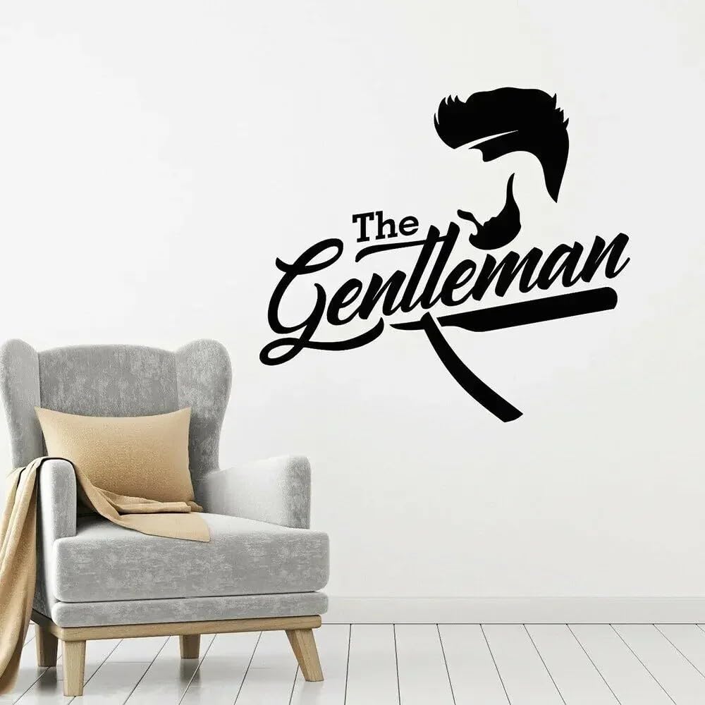 Hairdresser Vinyl Wall Decal for Store Window Vinyl Wall Decal Haircut and Shaves Gentleman Barber Shop Stickers Mural 28x31cm