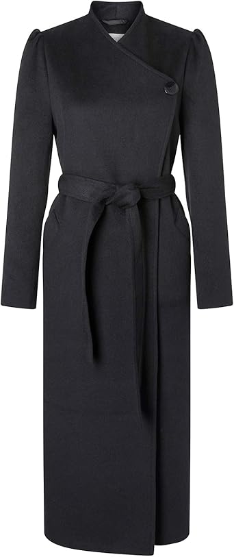 belted wrap coat black