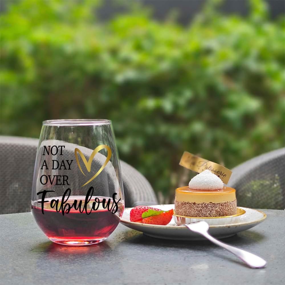 Not A Day Over Fabulous Wine Glass, Happy Birthday Gift for Women Sister Wife Friend Boss Mom Aunt BFF Female, Mothers Day Gift, Novelty Christmas Gift for Best Friend, Sister, Coworkers, Families - Image 3