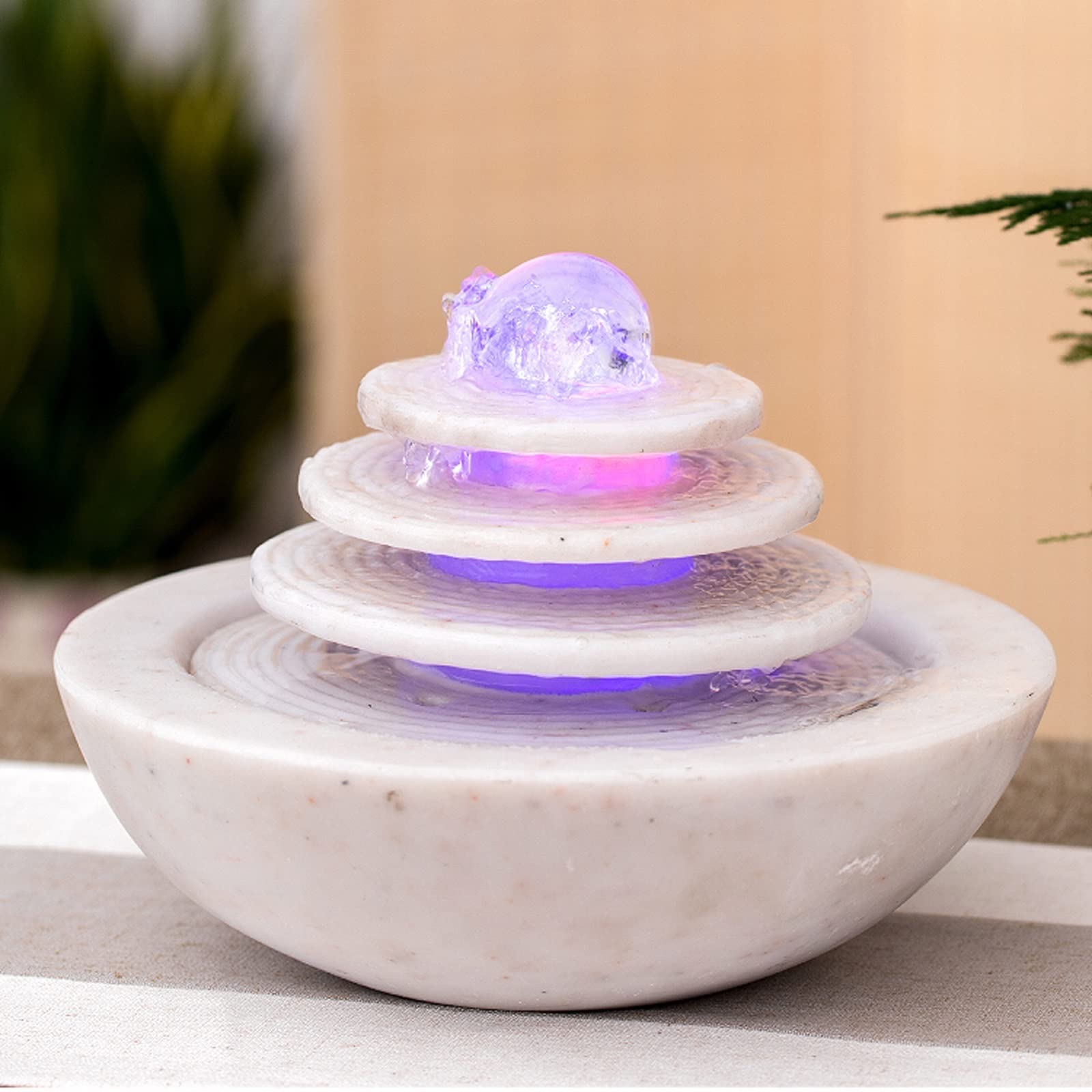 Fuente decorativa de jardín, fuente de agua con cascada, de resina, con iluminación LED, bola de cristal, bomba de agua, Feng Shui Zen, decoración para salón, dormitorio, oficina, 28,4 x 28,4 x 20 cm