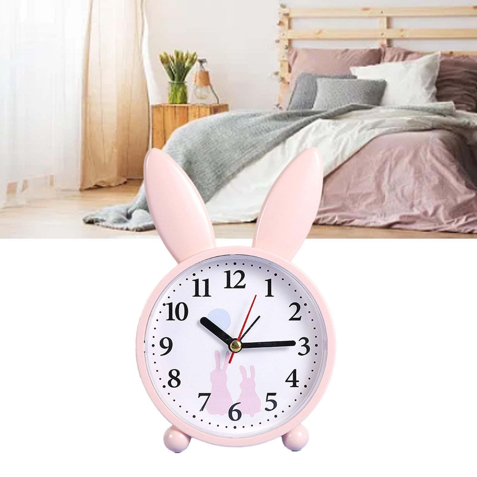 Réveil Lapin Silencieux Pour Enfants – Sans Tic-tac, Pile AA, Compact, Rose Ou Blanc – HERCHR