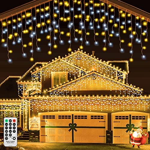 Icicle Outdoor Christmas Lights Waterproof - 400 LED 14m/43.93ft Xmas Decorations Fairy Light Mains Powered String Lighting for Outside Indoor Eave Roof Wall Party Warm White Cool White