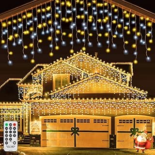 Icicle Outdoor Christmas Lights Waterproof - 400 LED 14m/43.93ft Xmas Decorations Fairy Light Mains Powered String Lighting for Outside Indoor Eave Roof Wall Party Warm White Cool White