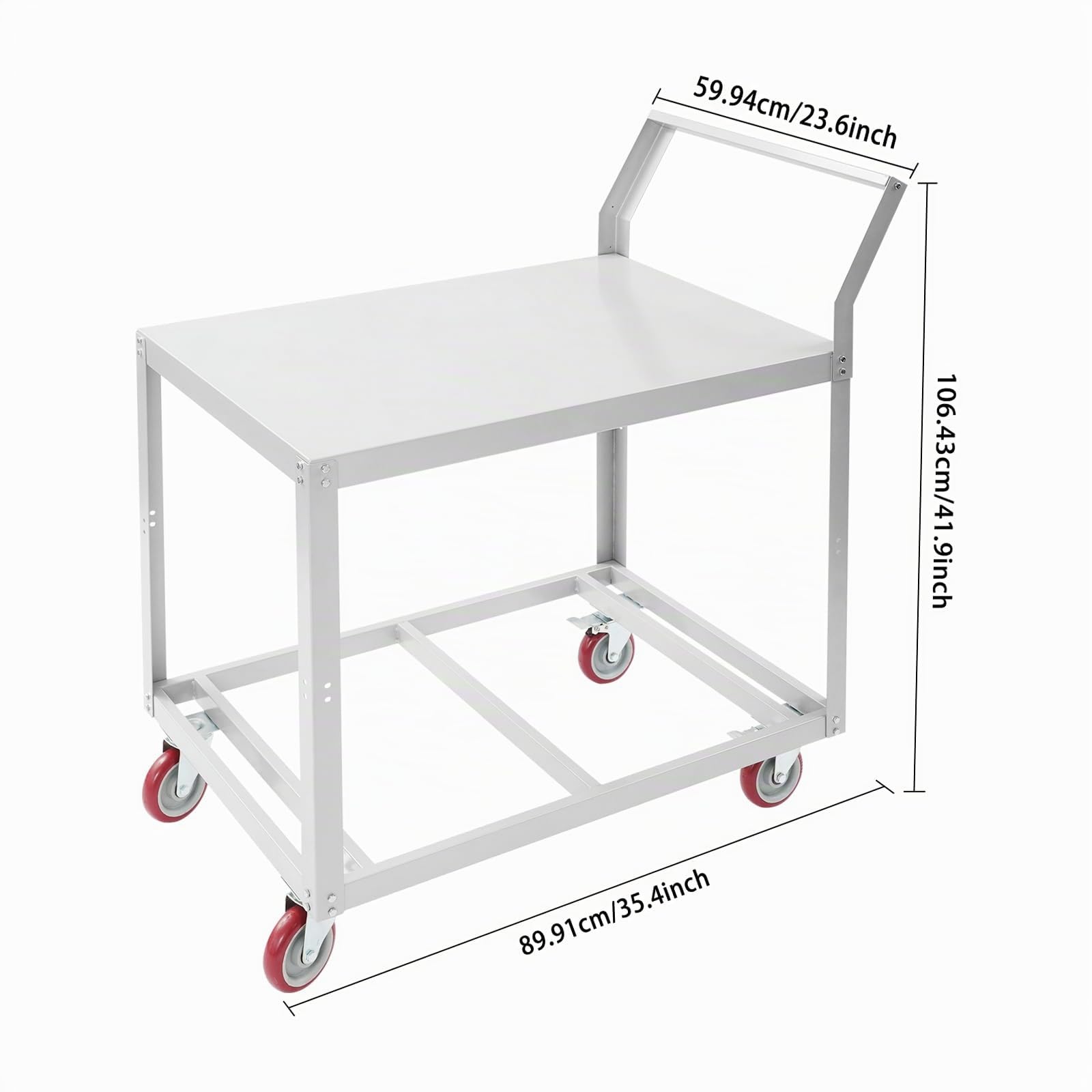 Carrello a rotelle in acciaio, portatile, da lavoro, da officina, con manico, capacità di carico 158,76 kg, tavolo da lavoro con ruote 89,91 x 59,94 x 106,43 cm