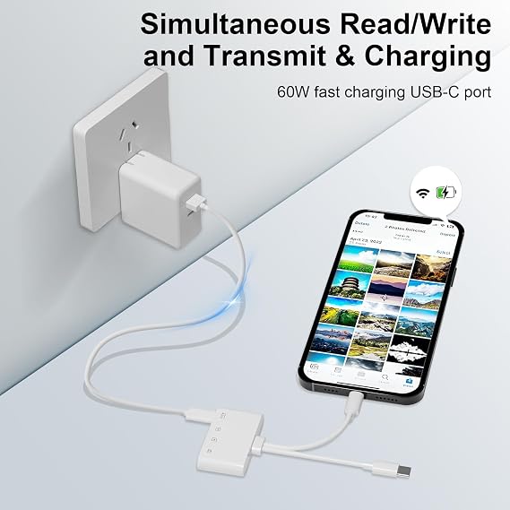 [Apple MFi Certified] SD Card Reader for iPhone iPad, 4 in 2 Lightning SD Card Reader with SD/MicroSD/USB3.0/Charging 4 Slots, USB C Camera Card Reader for iPhone16 15/iPad/Mac/Android Phones/Camera