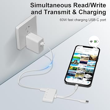 [Apple MFi Certified] SD Card Reader for iPhone iPad, 4 in 2 Lightning SD Card Reader with SD/MicroSD/USB3.0/Charging 4 Slots, USB C Camera Card Reader for iPhone16 15/iPad/Mac/Android Phones/Camera