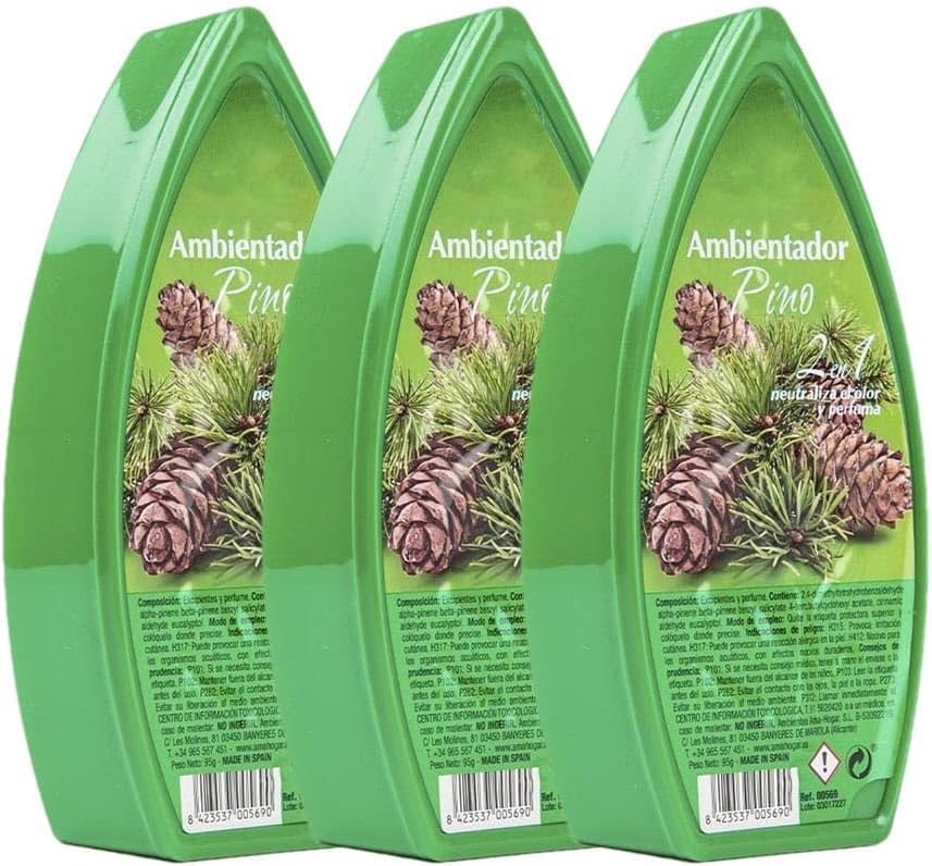 PCMOVILES Ambientador de Gel CLASSIC PINO – Pack de 3 Unidades – Larga Duración – Frescor para Casa, Habitación, Armario y Coche – Aroma Repelente Natural