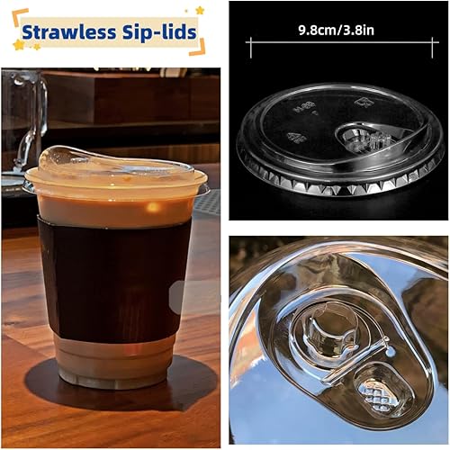 Miniatura 4 de Paquete de 100 vasos de plástico desechables ultra transparentes de 20 onzas con tapas sin pajilla, vasos desechables para café helado, batidos