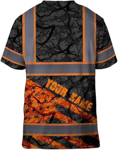 Miniatura 10 de HiVis Custom Camisa de alta visibilidad de calavera con bandera de Estados Unidos para hombres, camisas de seguridad con nombre personalizado, ropa