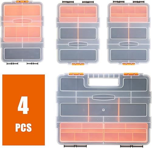 Miniatura 4 de BIG RED AG421R Organizador de hardware y piezas 4 piezas versátil y duradera caja de herramientas de almacenamiento para pernos, tornillos, clavos,