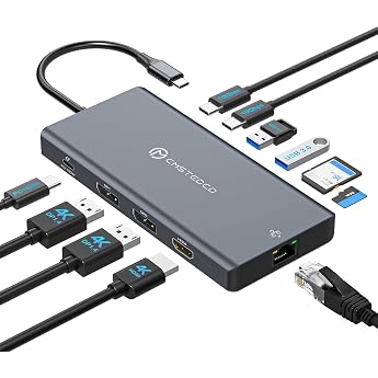 USB C Docking Station 3 Monitore Dual DisplayPort 4K@120Hz + HDMI 4K@60Hz 12-in-1 Dockingstation Laptop Triple Monitors 100WPD 10Gbps USB 3.2 Gigabit-Ethernet