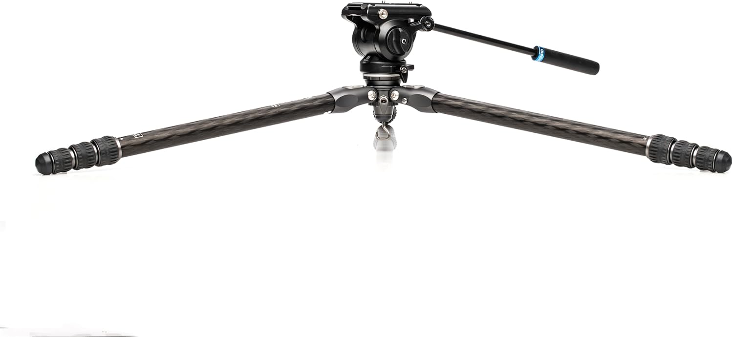 Benro Tortoise Carbon Fiber Tripod Kit for Spotting Scopes, Binoculars, Rifle Range and Field, Smooth Fluid Head, Leveling Base, Twist Locks, Adjustable Legs, Spiked Feet, 62" Max Ht, 8.8lb Payload