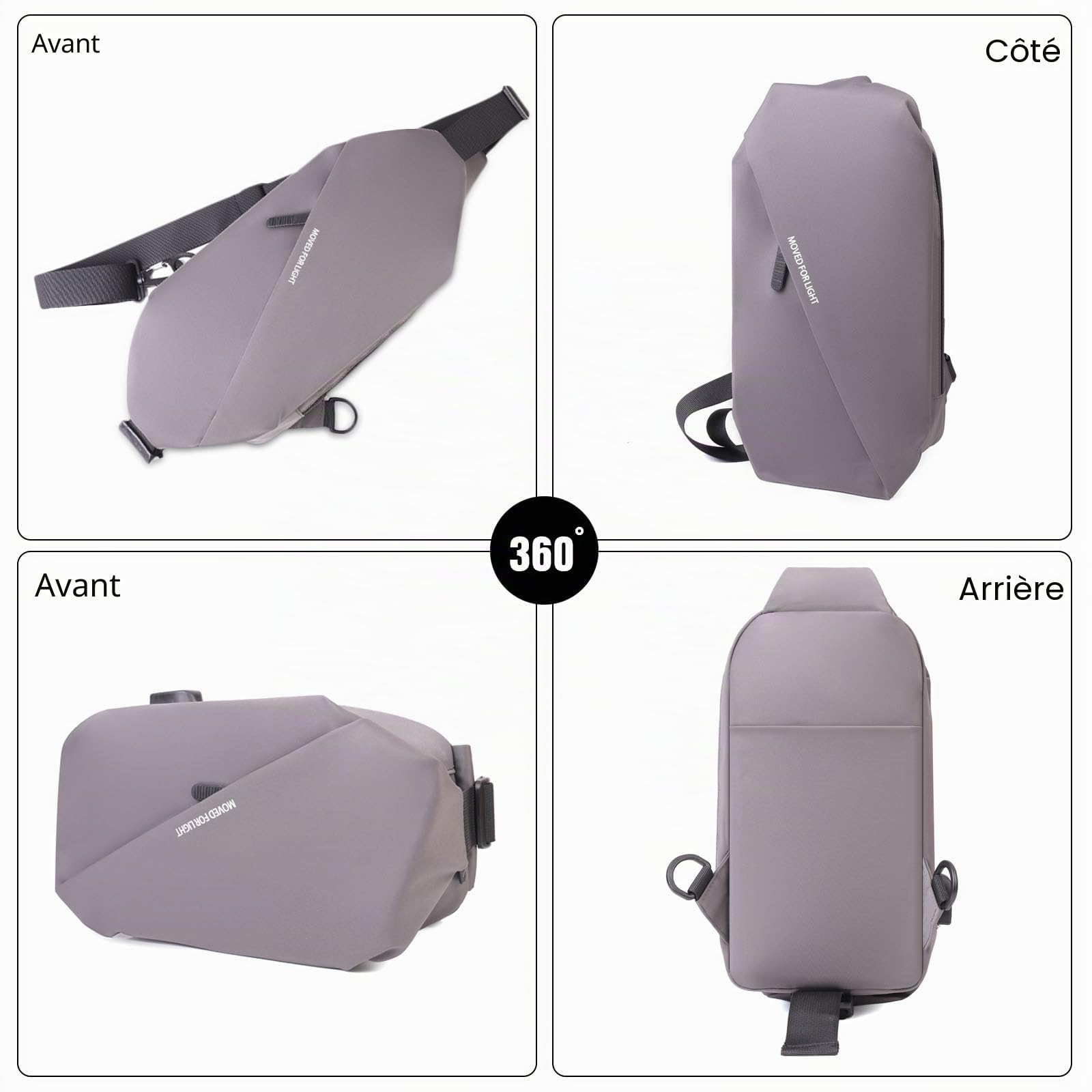 FANDARE Ultraléger Sac de Poitrine Sling Crossbody Bag Homme Femme Sacoche avec Port de Charge USB Sac d'Epaule Sacoche de Ceinture Sac Bandoulière pour Voyage Randonnée Cyclisme Jogging Étanche