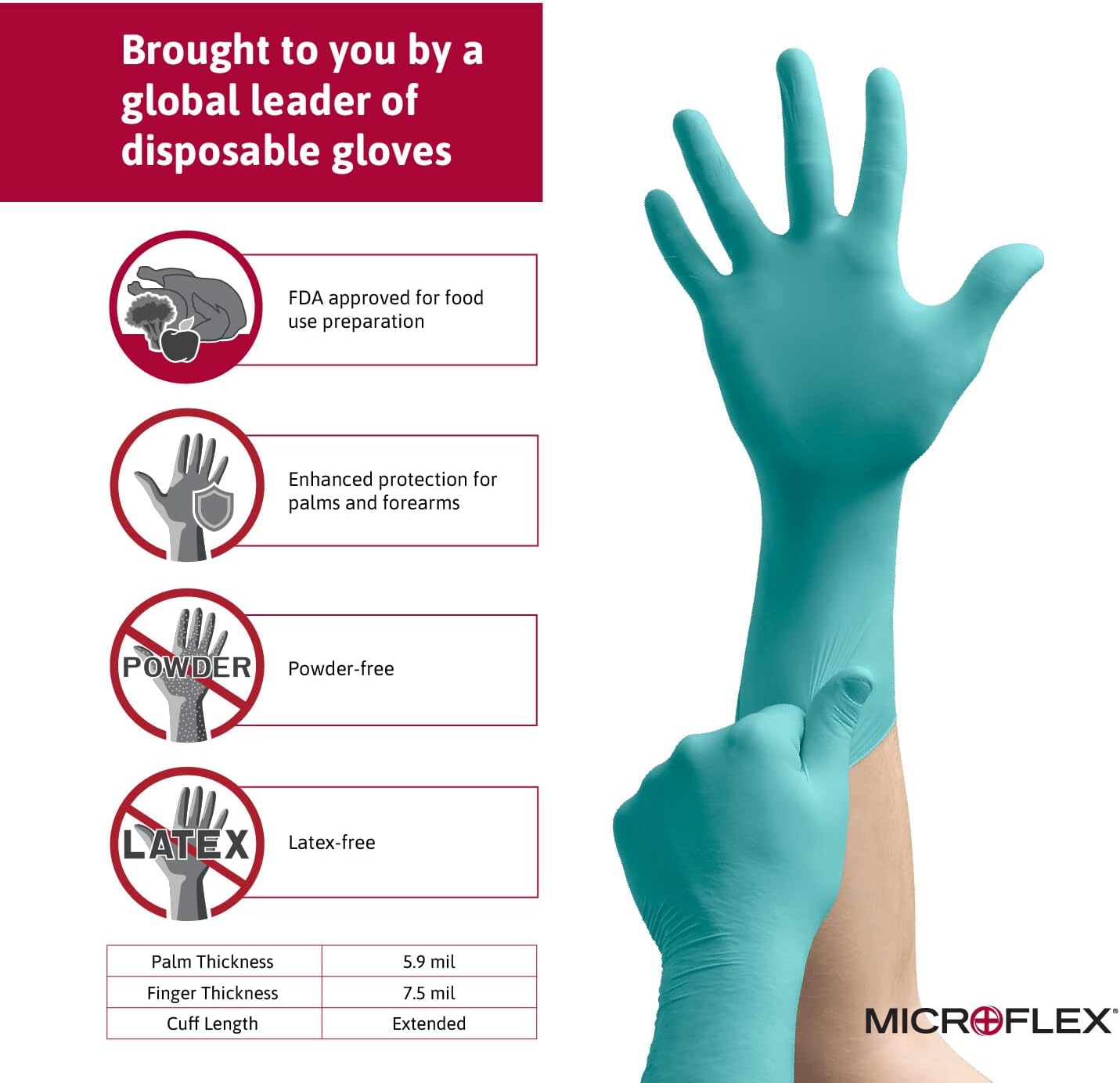 Microflex N89 Disposable Nitrile Gloves w/Rough Finish & Powder Free for General Use, Sample Taking