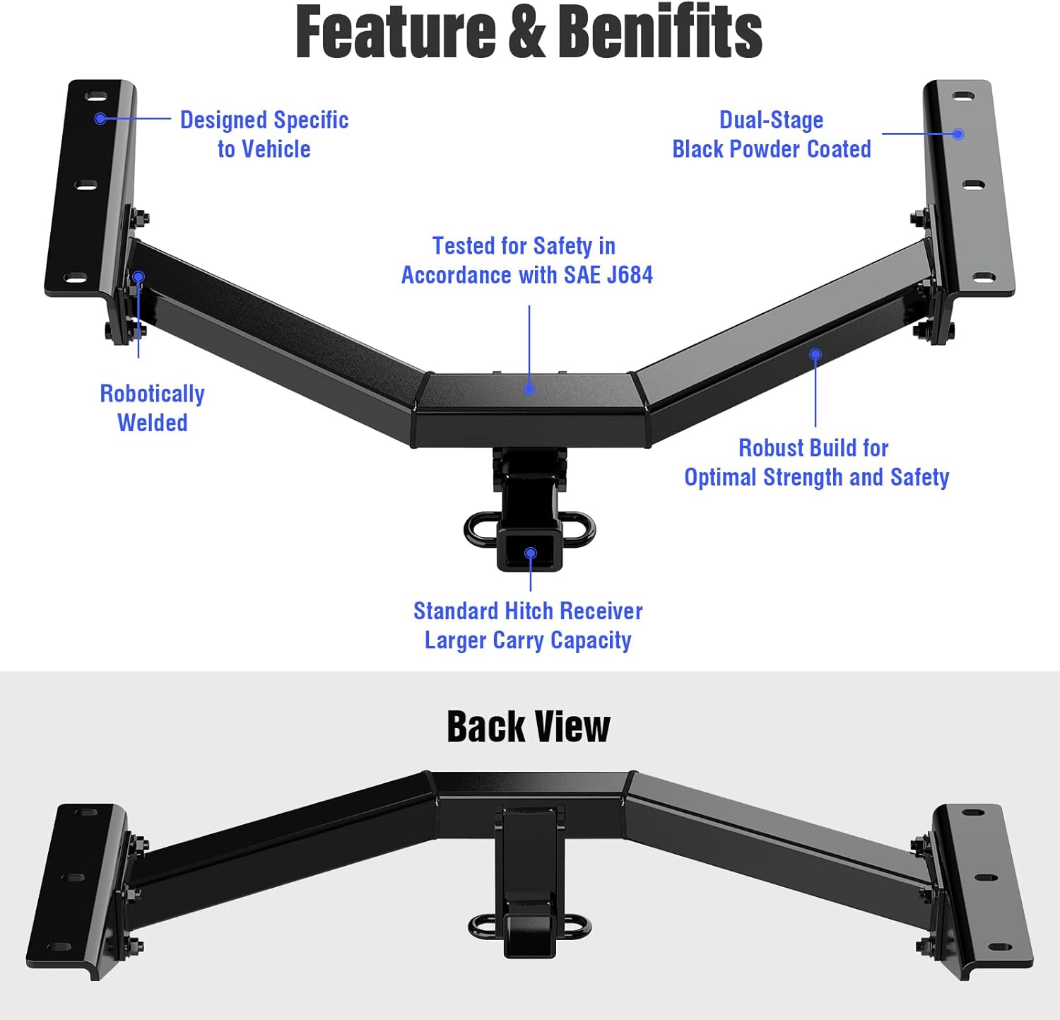 Trailer Hitch, 2 inch Towing Hitch Receiver with Class 3 Hitch Cover Compatible with Honda Pilot 2016-2022 & Compatible with Acura MDX 2014-2020