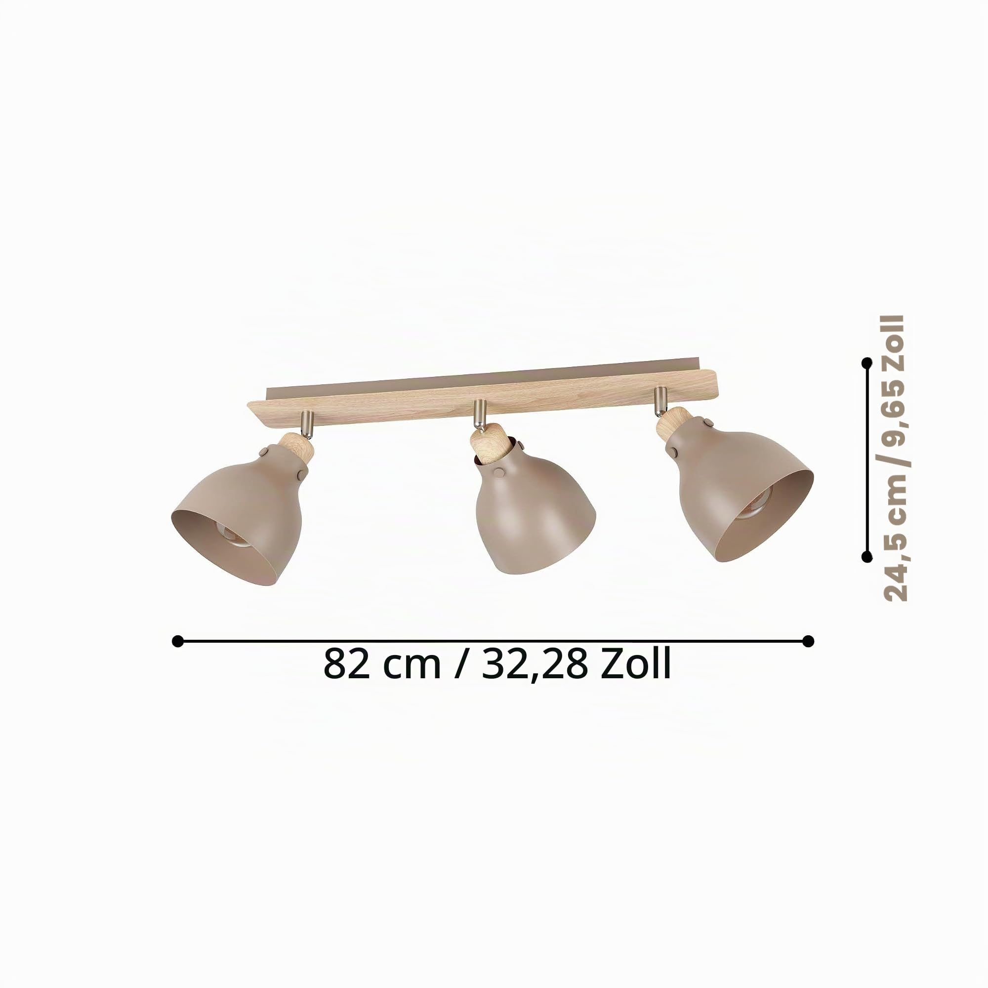 EGLO Deckenstrahler Arrecife, 3-flammige Deckenlampe mit schwenkbaren Spots | Deckenleuchte aus Metall in Sandfarben und natürlichem Holz in Eiche, Deckenspot mit E27 Fassung