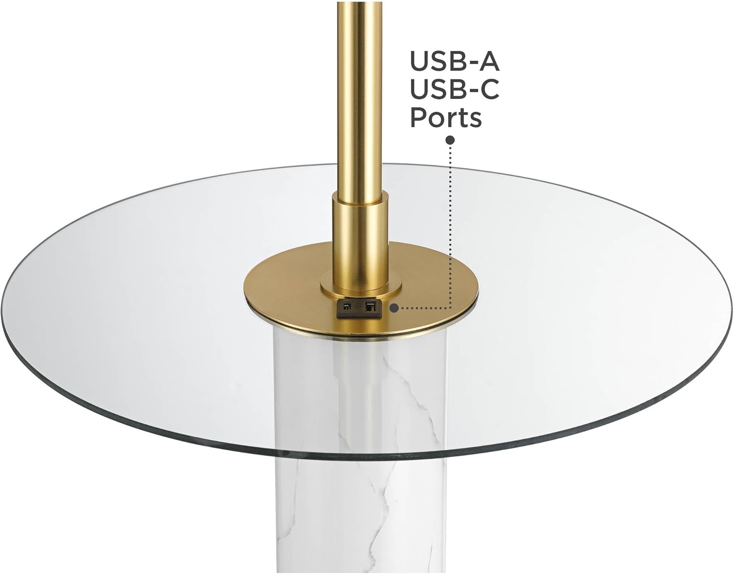 Possini Euro Design Bellini Modern 65" Tall Standing Floor Lamp with Tray Table USB Port Pull Chain Gold Metal Faux Marble Finish Living Room Bedroom House Reading Office Home Decor Entryway Dining