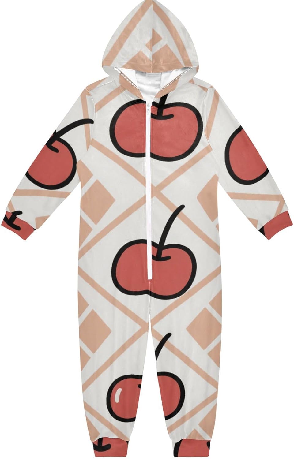 Cherry DiamondUnisex Onesie PajamasLong Sleeve Hooded One-Piecing Pjsfor Parties Sleepovers