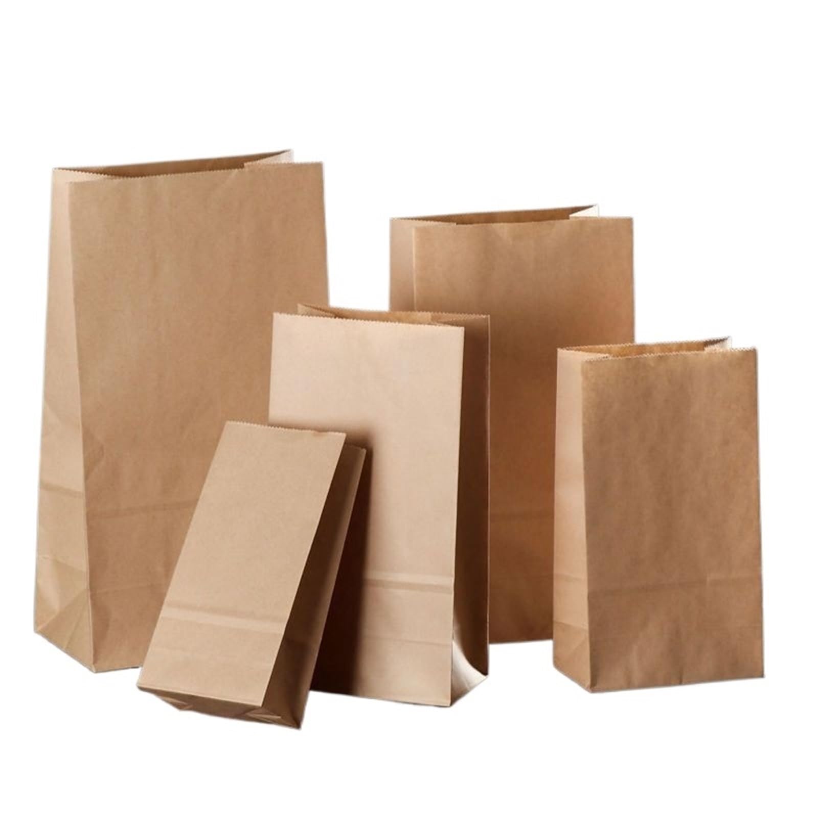 Paper Lunch Bags 50Pcs Kraft Paper Bag Bread Hamburg Cookies Food Packaging Bags Oil Resistant Film Disposable Baking(21x12x7cm)