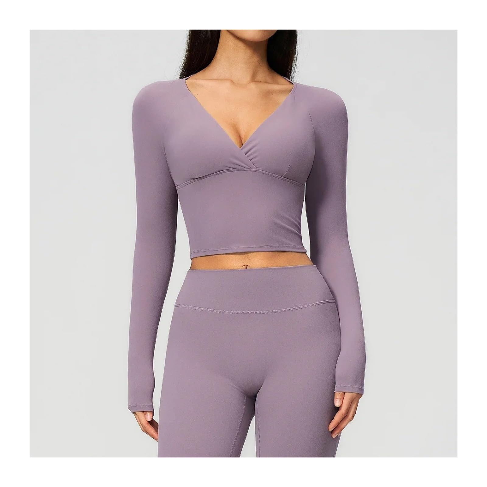 Top Yoga a Maniche Lunghe Donna T-Shirt da Yoga a V Profonda Donna | Camicie da palestra for corsa fitness a maniche lunghe sportive slim fit Manica lunga sportiva