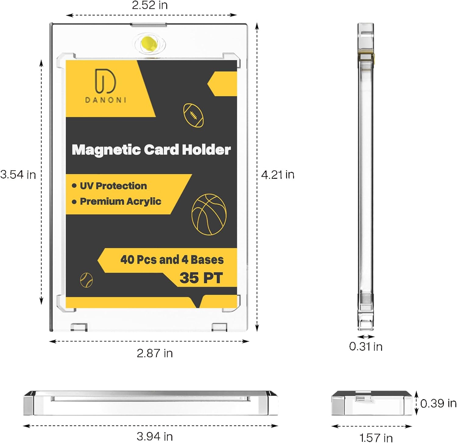 Magnetic Card Holder for Trading Card 40 Pack，35 PT Baseball Card Protector, Collectible Card Holder with 4 Card Stands, Acrylic Collectible Trading Card Protective Sleeves for Sports Cards