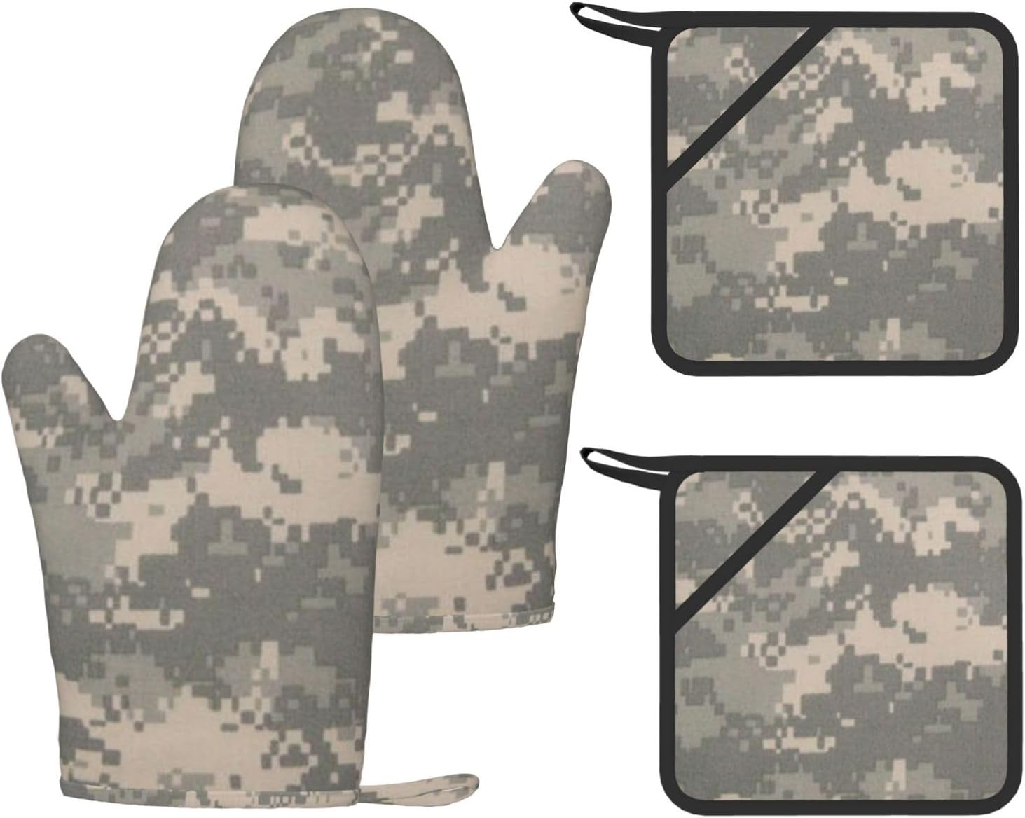 Army Digital Camouflage Oven Mitts and Pot Holders Set of 4 Heat Resistant Kitchen Gloves with Silicone Palm Hot Pads for Baking Cooking Grilling BBQ