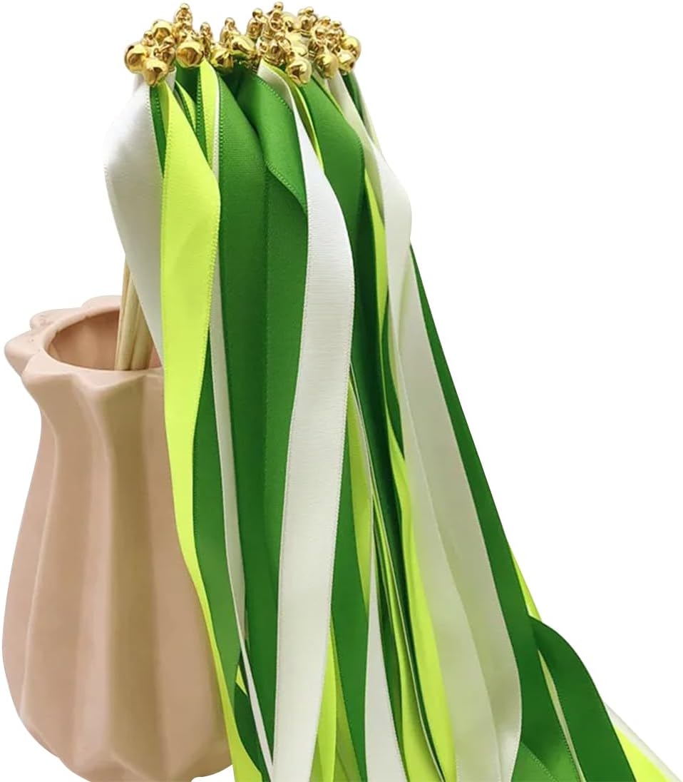 ECYC Ltd 30 Pcs Wedding Ribbon Sticks with Gold Bells, Wedding Streamer Wands Party Favors Streamers Wedding Fairy Sticks Silk Ribbon Stick for Wedding, Party, Holiday, Celebration, or Photo Props