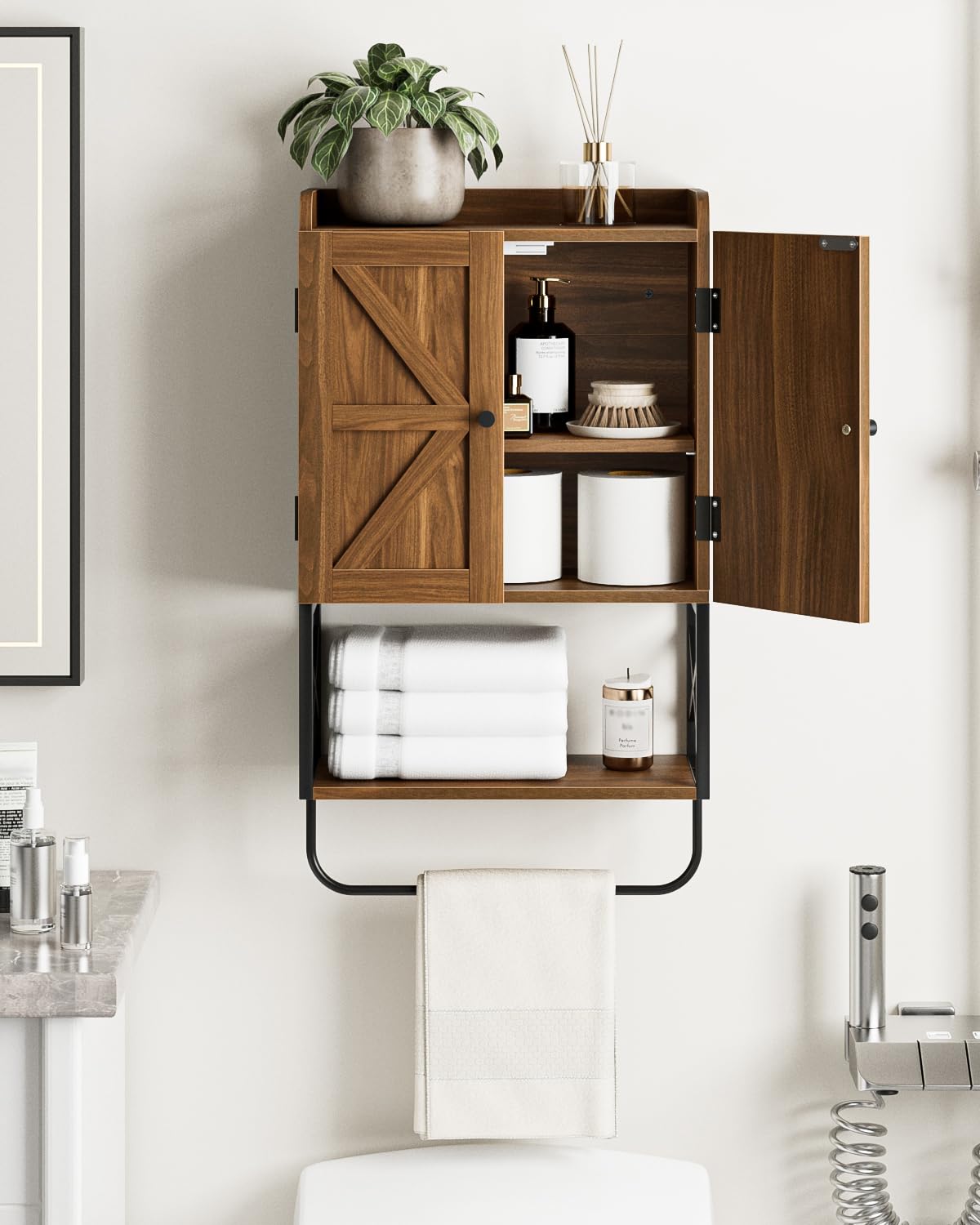 Apetaccat® Bathroom Cabinet Wall Mounted, Wooden Medicine Cupboard with Adjustable Shelves, Space-Saving Wall Storage Unit for Bathroom, Kitchen and Living Room (68.5 x 39 x 18 cm,Country Walnut) — image 1