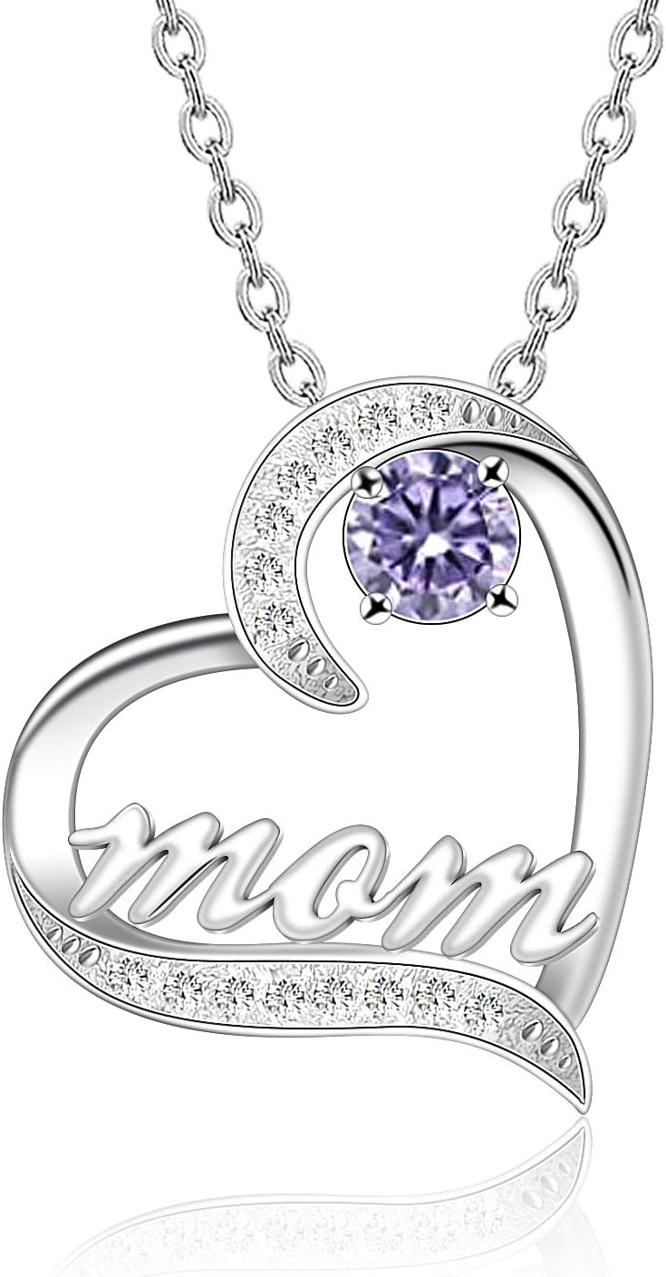 BAUMA AUTO S925 Necklace Mom Birthstone Heart Pendant Women Mom Wife Friend