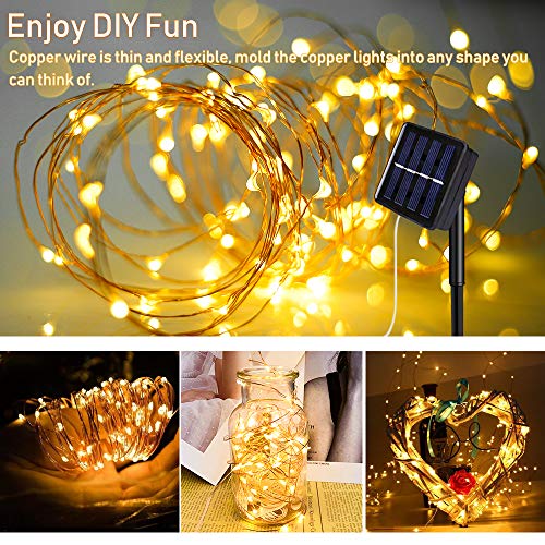 Coniwinli Solar Fairy String Lights,100 LED Copper Wire,Star Twinkle,Warm White 8 Modes Waterproof,Suitable for Indoor and Outdoor Decoration (33FT, Warm White)