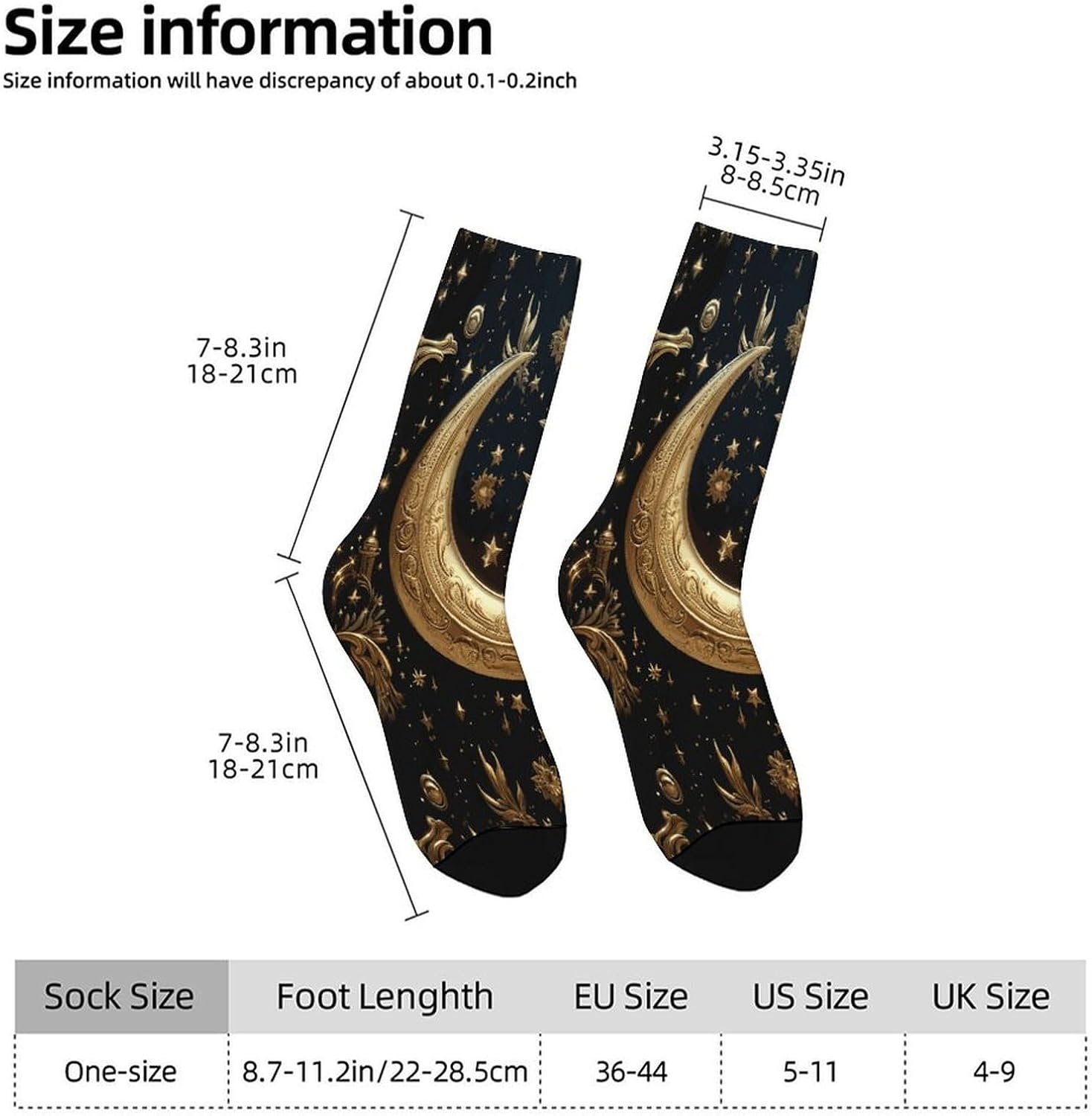Golden Stars And Moon Crew Sock High Stocking Grippy Socks | Socks for Men & Women,Stockings-Long Thin Tube Sports, Breathable Soft Athletic for Nurses,Travel