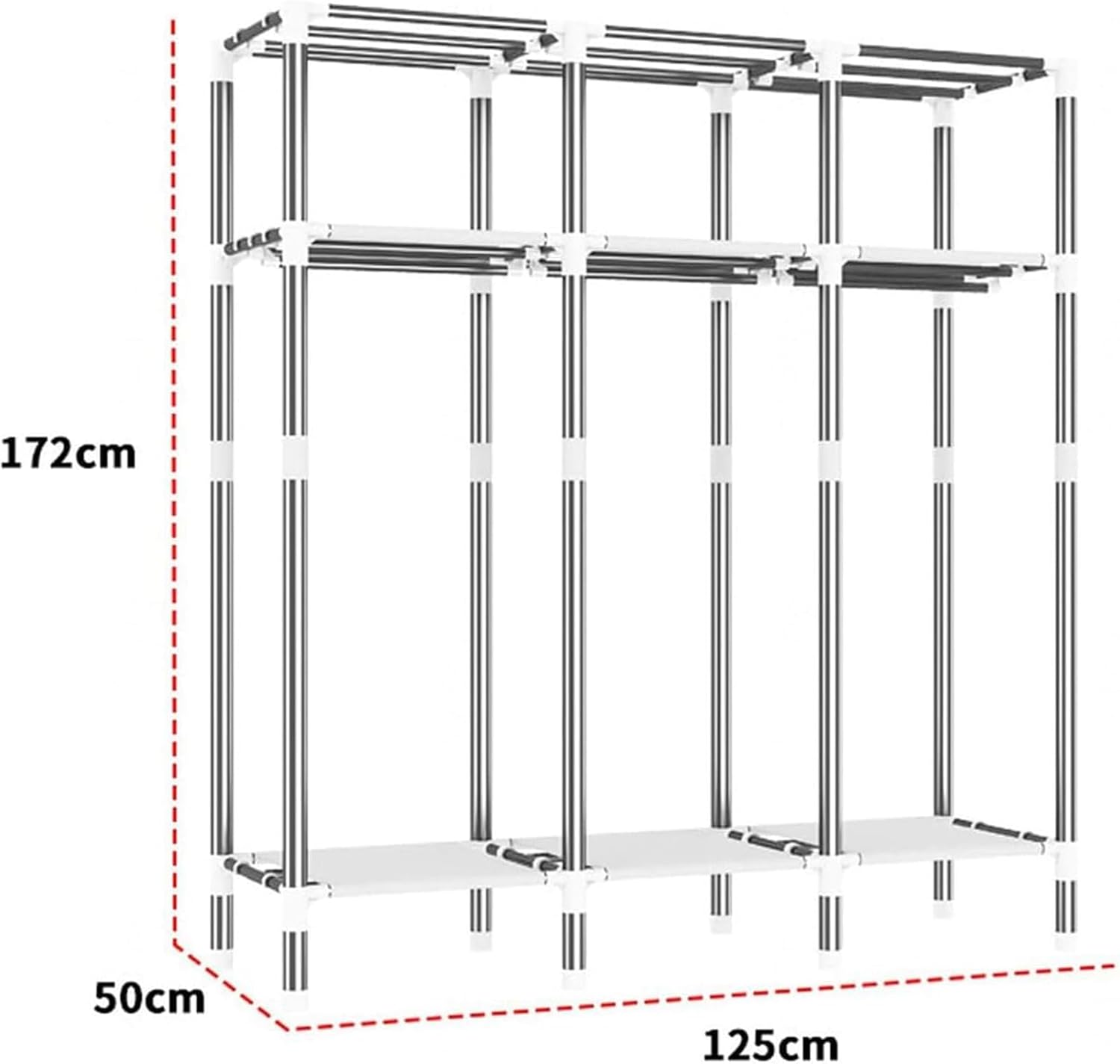 Freestanding Multi-Layer Space Saving Storage Large-Capacity Dustproof Shoe Storage Cabinet，Portable Canvas Wardrobe with 2-5 Doors Metal Clothing Rack with Hanging Rod Shelves for Bedroom