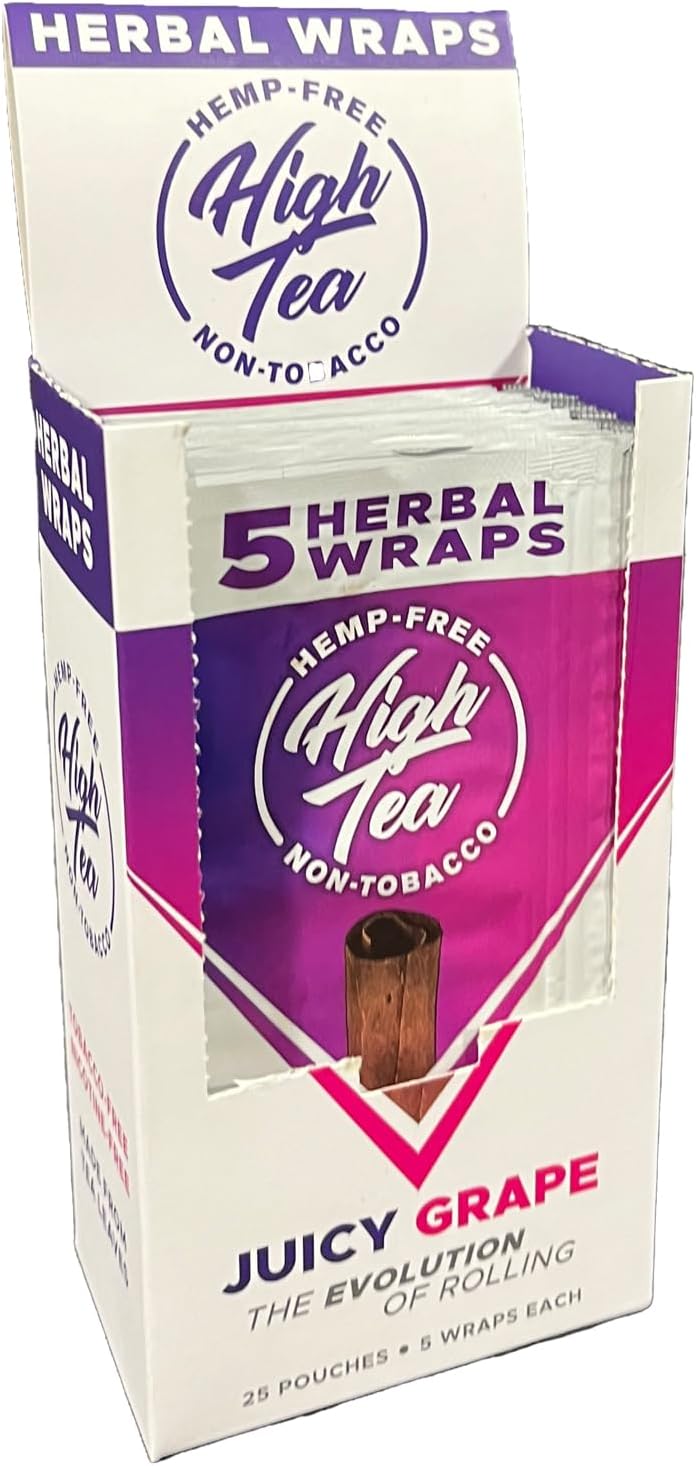 High Tea Non Tobacco All Natural Herbal Smoking Wraps - Juicy Grape - 125 Self Rolling Wraps, Made from Tea Leaves