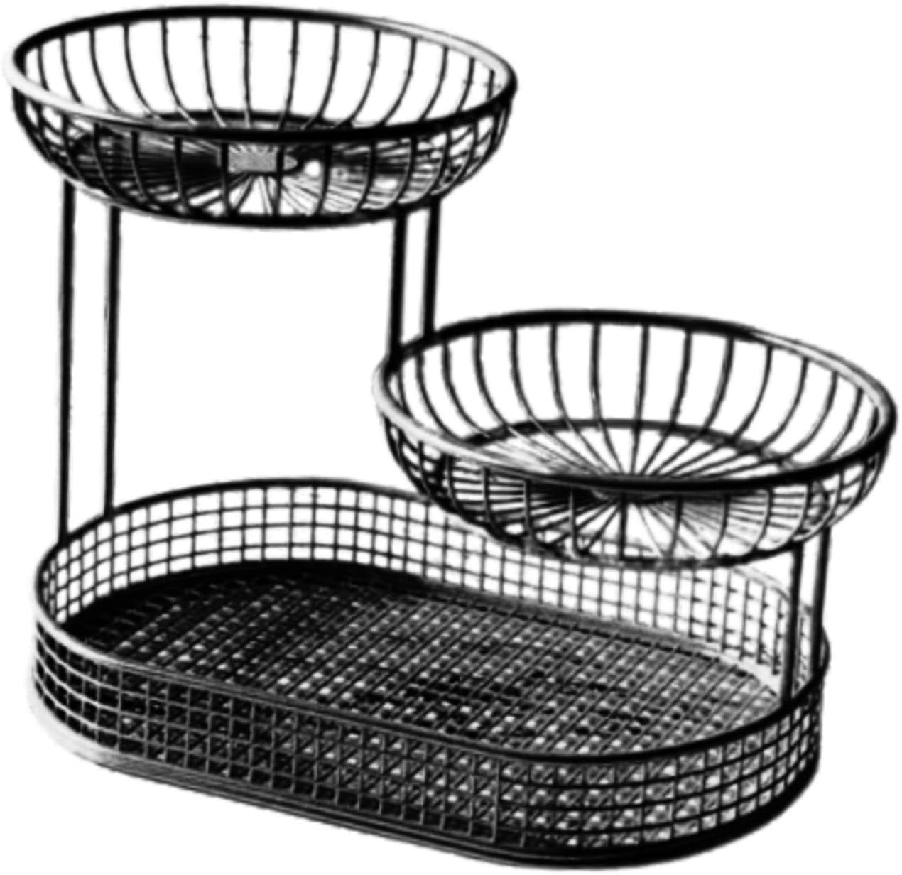 Fenteer Fruit Basket Holder Decorative Fruit Bowl Stand Serving Tray Vegetables Storage Rack Desktop Modern Metal Wire Storage Basket, L black