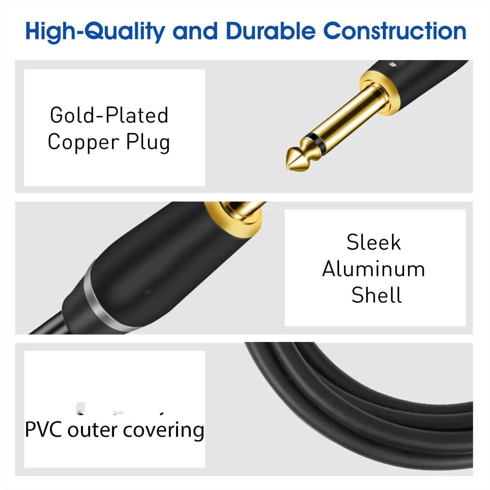 TSTS Zusätzliches Audiokabel 6,5 Mm TS-Instrumentenkabel 1/4 Zoll Rechtwinklig Für Rechten Winkel Audiokabel Für E-Gitarre Und Bass Für Keyboard Mixer Verstärker(TS,10m)