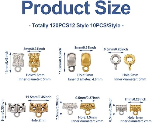 Miniatura 6 de FASHEWELRY 120 cuentas de tubo tibetano antiguo, 12 estilos de broche, cuentas de fianza, espaciador de tubo, colgador de cuentas, ajuste de pulsera