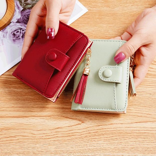 Cute Tassels Women Short Wallet Leather Card Bag Female Folding Purse Purse Card Holder Clutch(Black)4