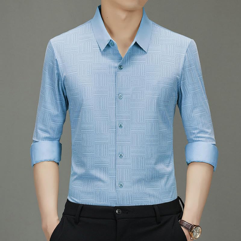 Camisa de manga larga con estampado para hombre, diseño regular fit sin arrugas 2